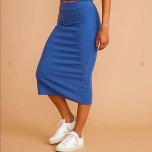 Marine Layer Lexi Rib Midi Skirt in Blue Heather